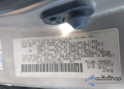 2004 Toyota Sienna Ce z USA, uszkodzony, nr VIN 5TDZA23C24S021568